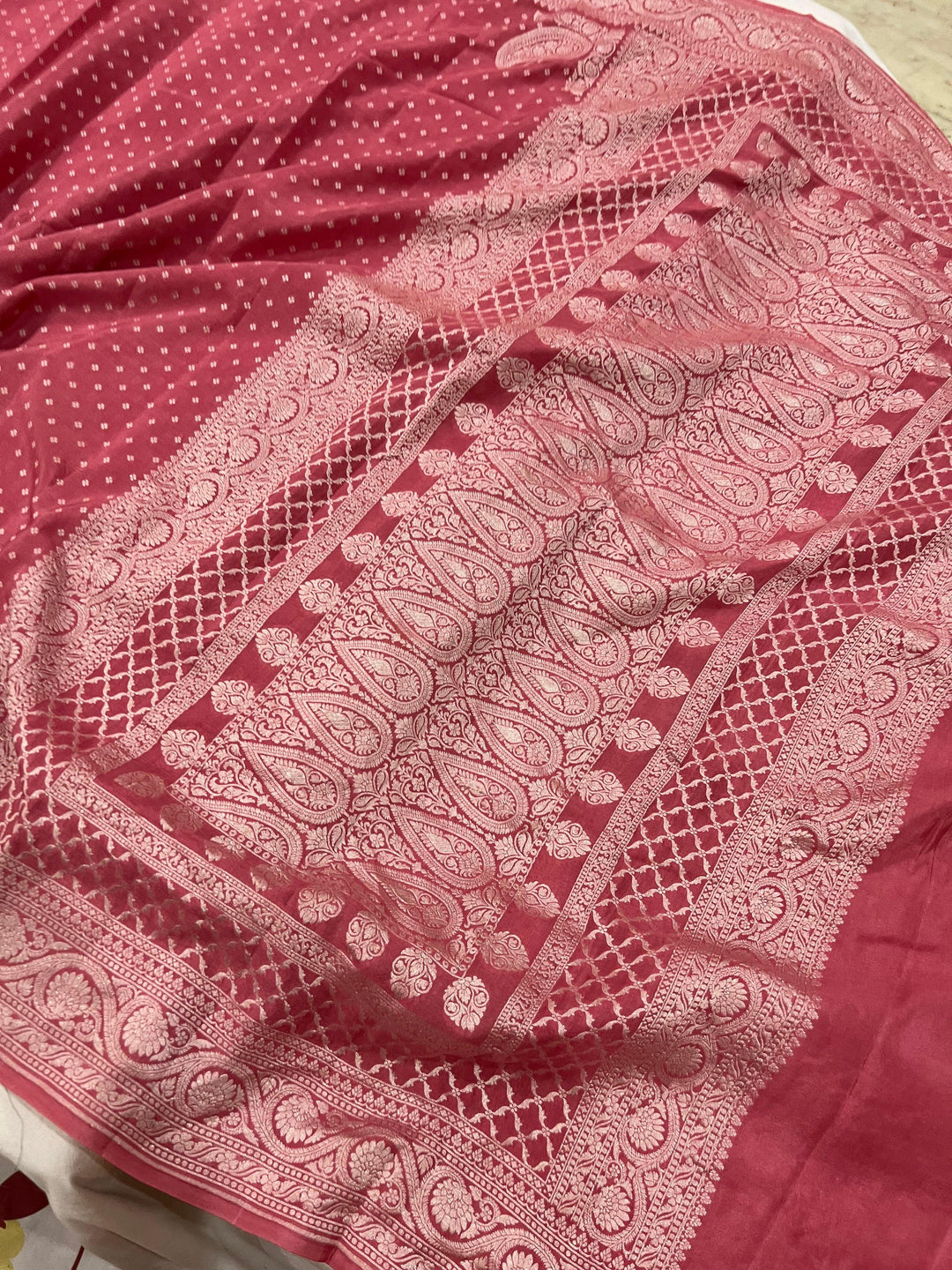 Onion Pure Banarasi Khaddi Crepe Silk Saree - Aura Benaras