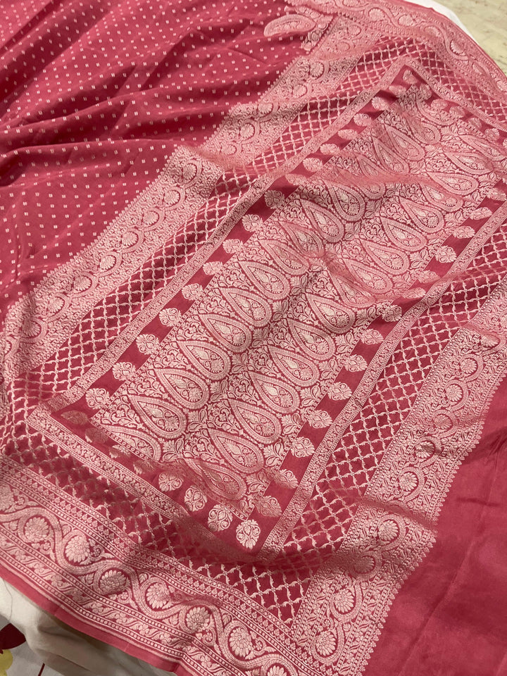 Onion Pure Banarasi Khaddi Crepe Silk Saree - Aura Benaras