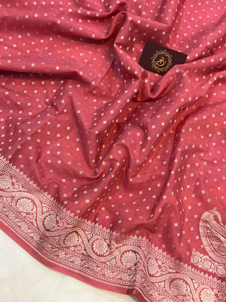 Onion Pure Banarasi Khaddi Crepe Silk Saree - Aura Benaras