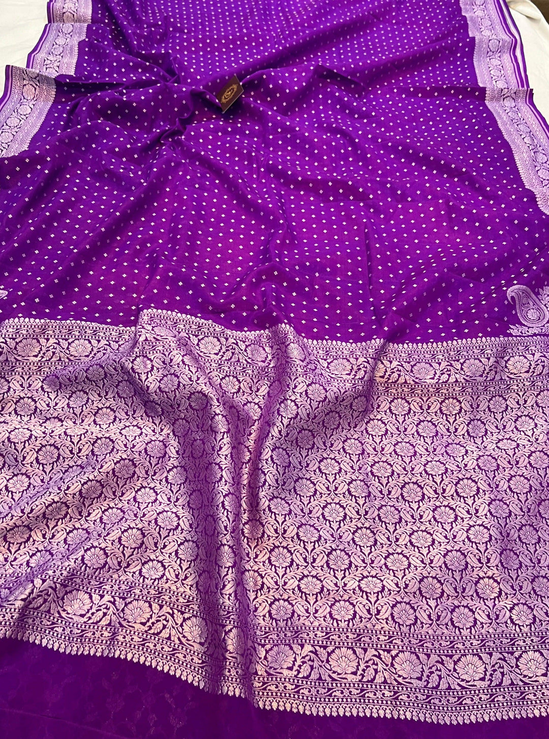 Purple Pure Banarasi Khaddi Crepe Silk Saree - Aura Benaras