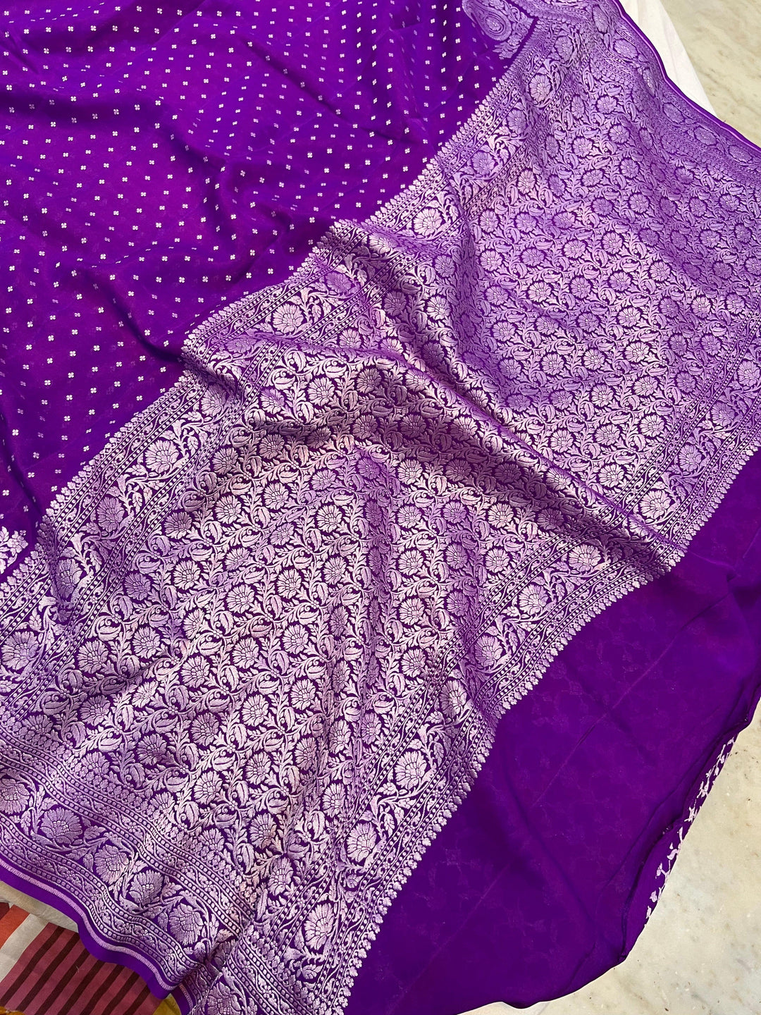 Purple Pure Banarasi Khaddi Crepe Silk Saree - Aura Benaras