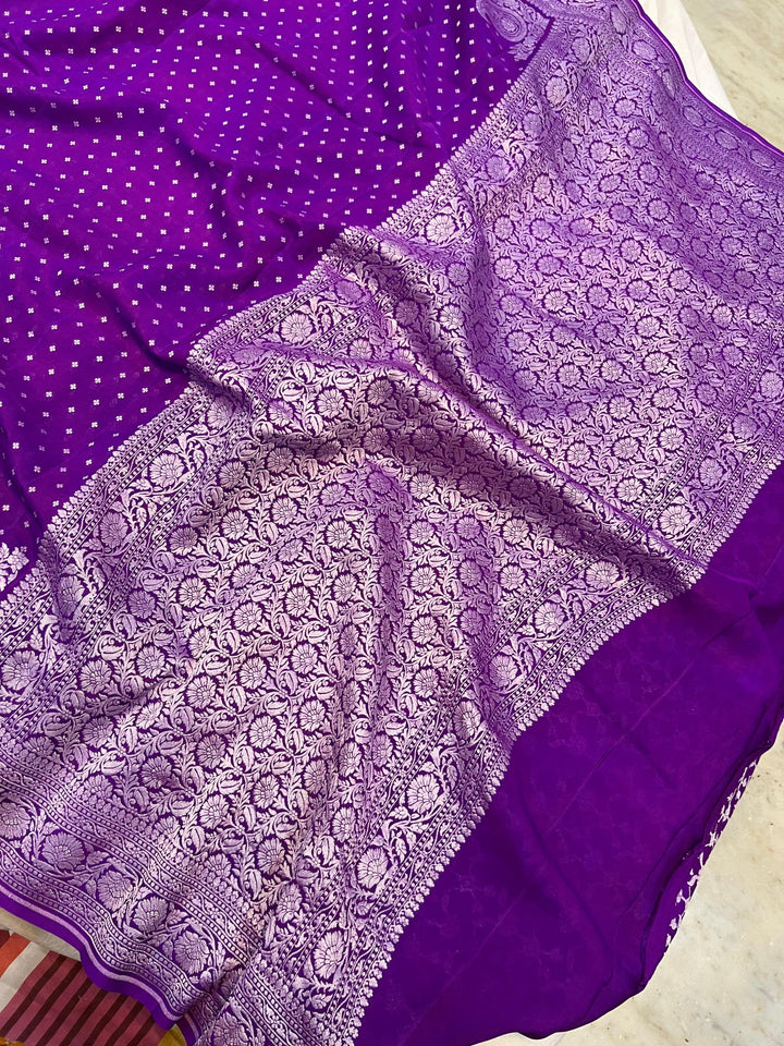 Purple Pure Banarasi Khaddi Crepe Silk Saree - Aura Benaras