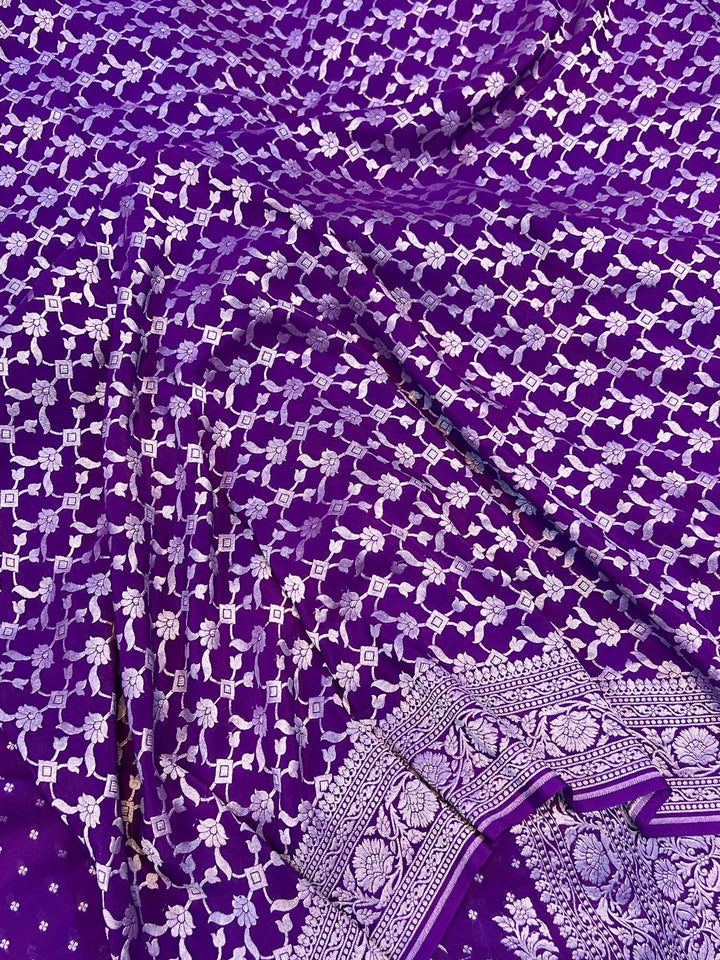 Purple Pure Banarasi Khaddi Crepe Silk Saree - Aura Benaras