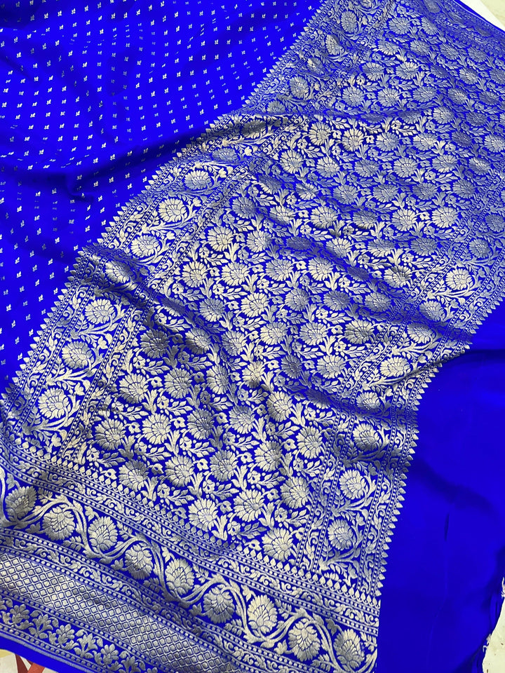 Royal Blue Pure Banarasi Khaddi Crepe Silk Saree - Aura Benaras