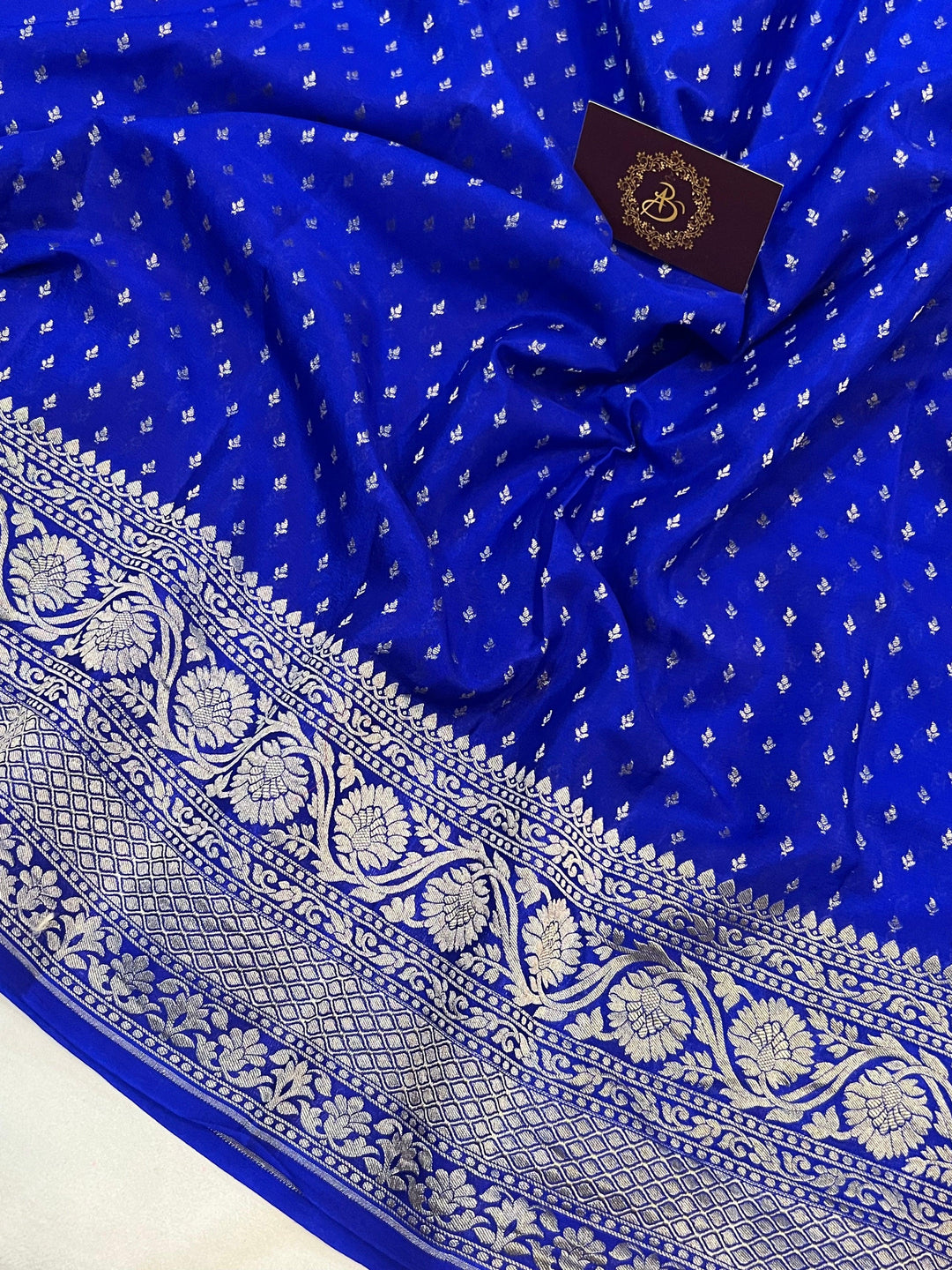 Royal Blue Pure Banarasi Khaddi Crepe Silk Saree - Aura Benaras