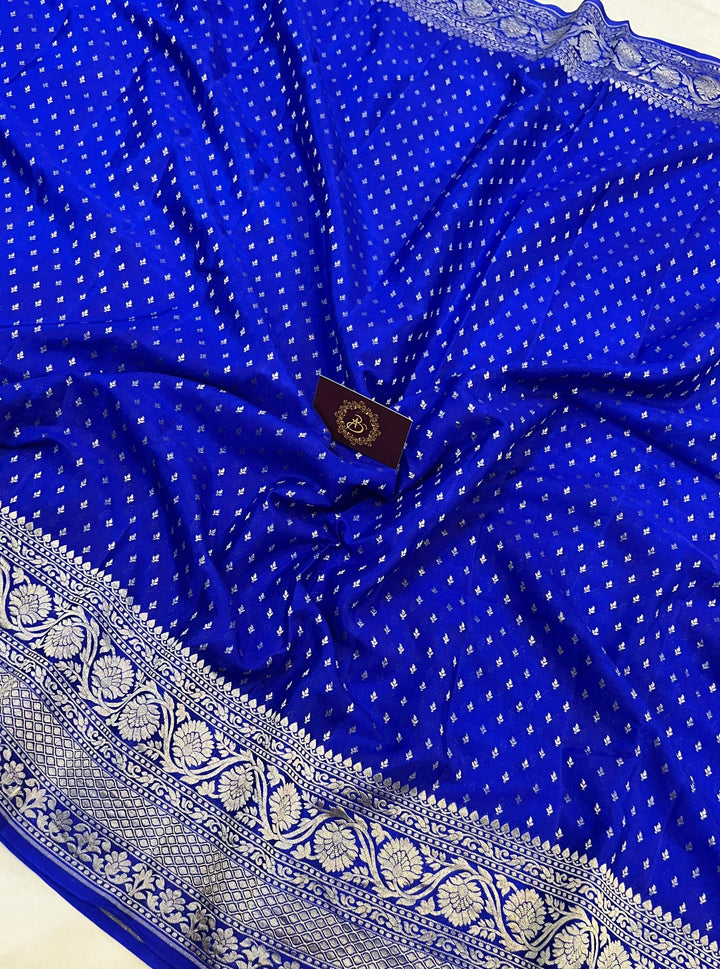 Royal Blue Pure Banarasi Khaddi Crepe Silk Saree - Aura Benaras