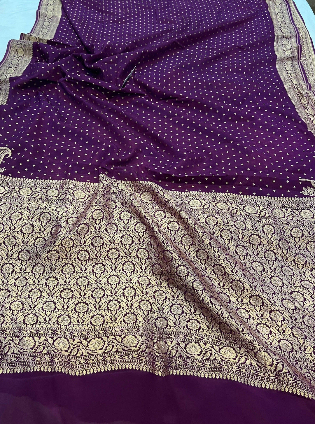 Wine Pure Banarasi Khaddi Crepe Silk Saree - Aura Benaras