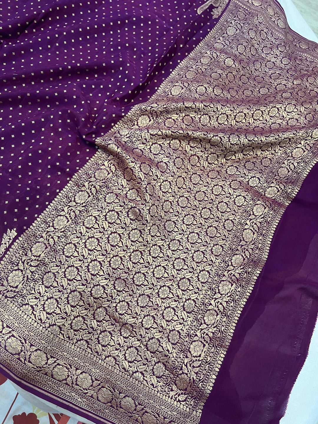 Wine Pure Banarasi Khaddi Crepe Silk Saree - Aura Benaras