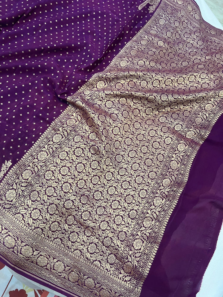 Wine Pure Banarasi Khaddi Crepe Silk Saree - Aura Benaras