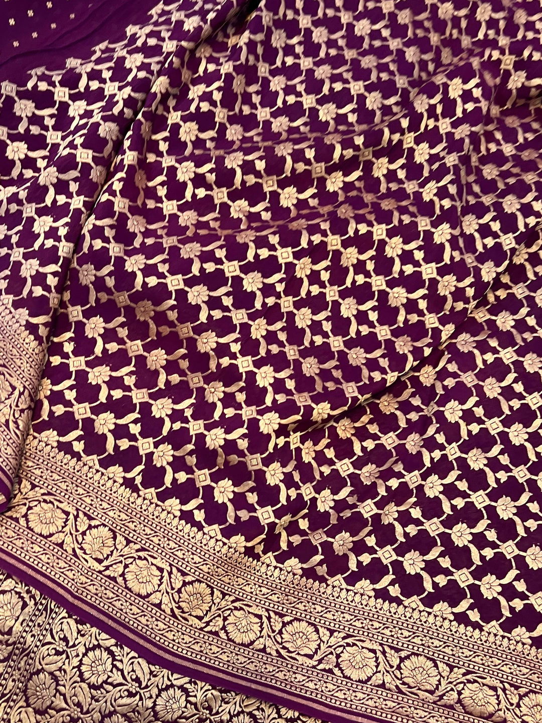 Wine Pure Banarasi Khaddi Crepe Silk Saree - Aura Benaras