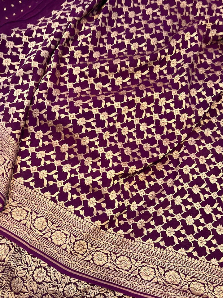 Wine Pure Banarasi Khaddi Crepe Silk Saree - Aura Benaras