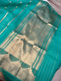 Turquoise Blue Banarasi Handloom Kora Silk Saree - Aura Benaras