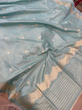 Pastel Blue Banarasi Handloom Katan Silk Saree - Aura Benaras