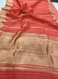 Peach Banarasi Handloom Kora Silk Saree - Aura Benaras