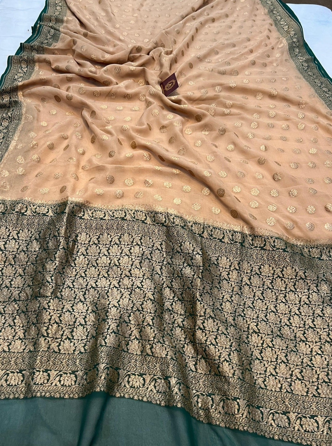 Beige Handloom Pure Khaddi Georgette Saree - Aura Benaras