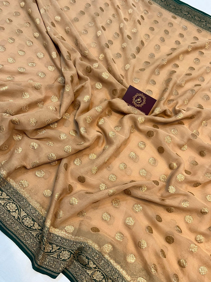 Beige Handloom Pure Khaddi Georgette Saree - Aura Benaras