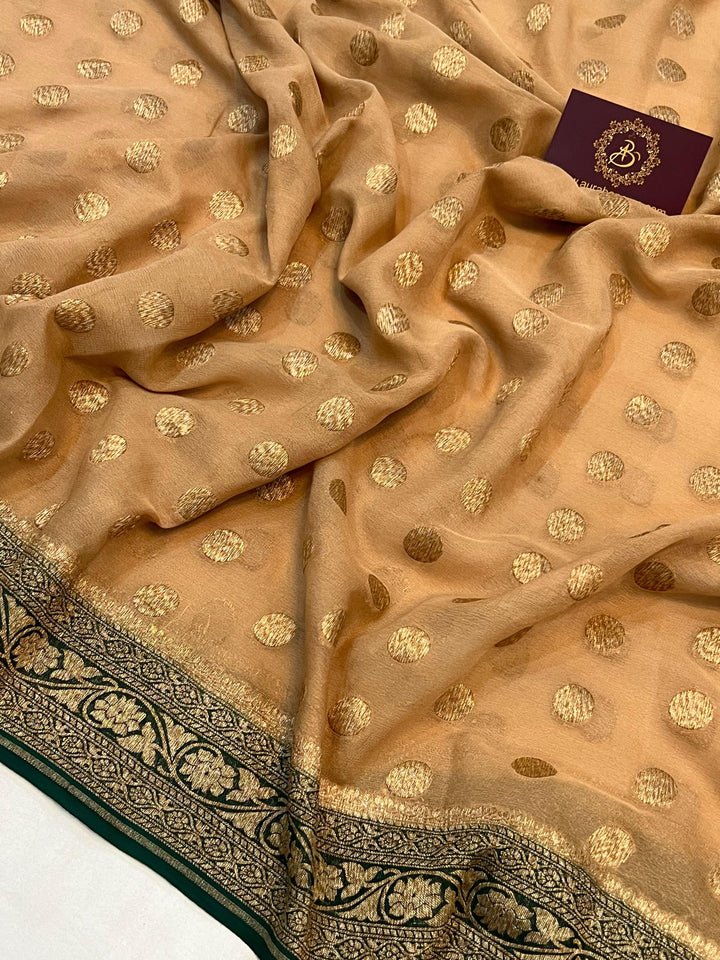 Beige Handloom Pure Khaddi Georgette Saree - Aura Benaras