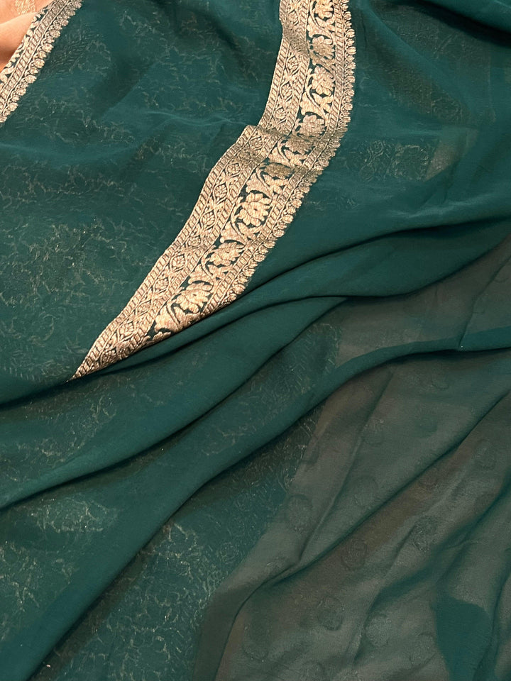 Beige Handloom Pure Khaddi Georgette Saree - Aura Benaras