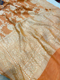 Orange Banarasi Khaddi Tissue Georgette Silk Saree - Aura Benaras