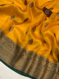 Mustard Yellow Banarasi Handloom Kora Silk Saree