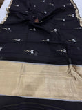 Black Banarasi Handloom Kora Silk Saree - Aura Benaras