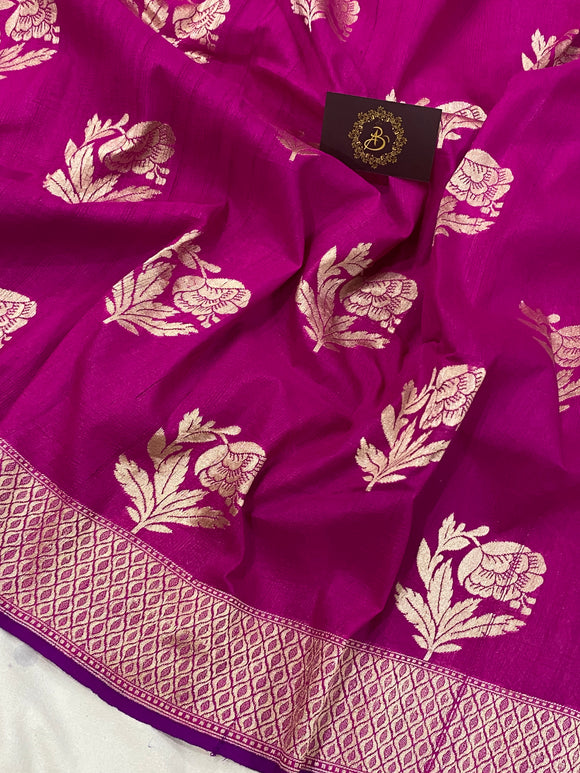 Rani Pink Banarasi Handloom Pure Tussar Georgette Silk Saree - Aura Benaras
