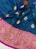 Peacock Blue Banarasi Handloom Katan Silk Saree - Aura Benaras