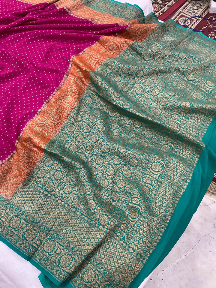 Rani Pure Banarasi Khaddi Georgette Saree - Aura Benaras