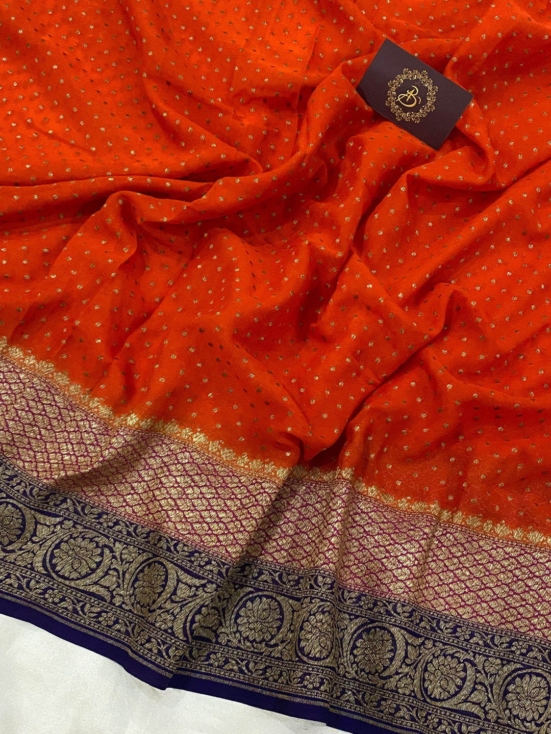 Orange Pure Banarasi Khaddi Georgette Saree - Aura Benaras
