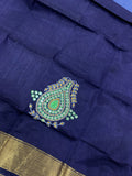 Navy Blue Banarasi Handloom Art Silk Saree - Aura Benaras