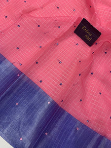 Baby Pink Banarasi Handloom Semi Tissue Silk Saree - Aura Benaras