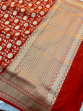 Red Pure Banarasi Handloom Katan Silk Saree - Aura Benaras
