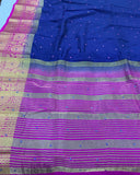 Navy Blue Banarasi Handloom Art Silk Saree - Aura Benaras