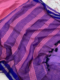 Pink Banarasi Handloom Pure Linen Silk Saree - Aura Benaras