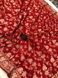 Red Sona Roopa Banarasi Handloom Pure Katan Silk Saree - Aura Benaras