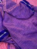 Pink Banarasi Handloom Pure Linen Silk Saree - Aura Benaras