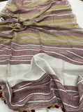 Maroon Banarasi Handloom Pure Linen Silk Saree - Aura Benaras