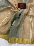 Grey Banarasi Handloom Pure Linen Silk Saree - Aura Benaras
