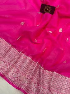 Pink Banarasi Khaddi Chiffon Georgette Saree - Aura Benaras