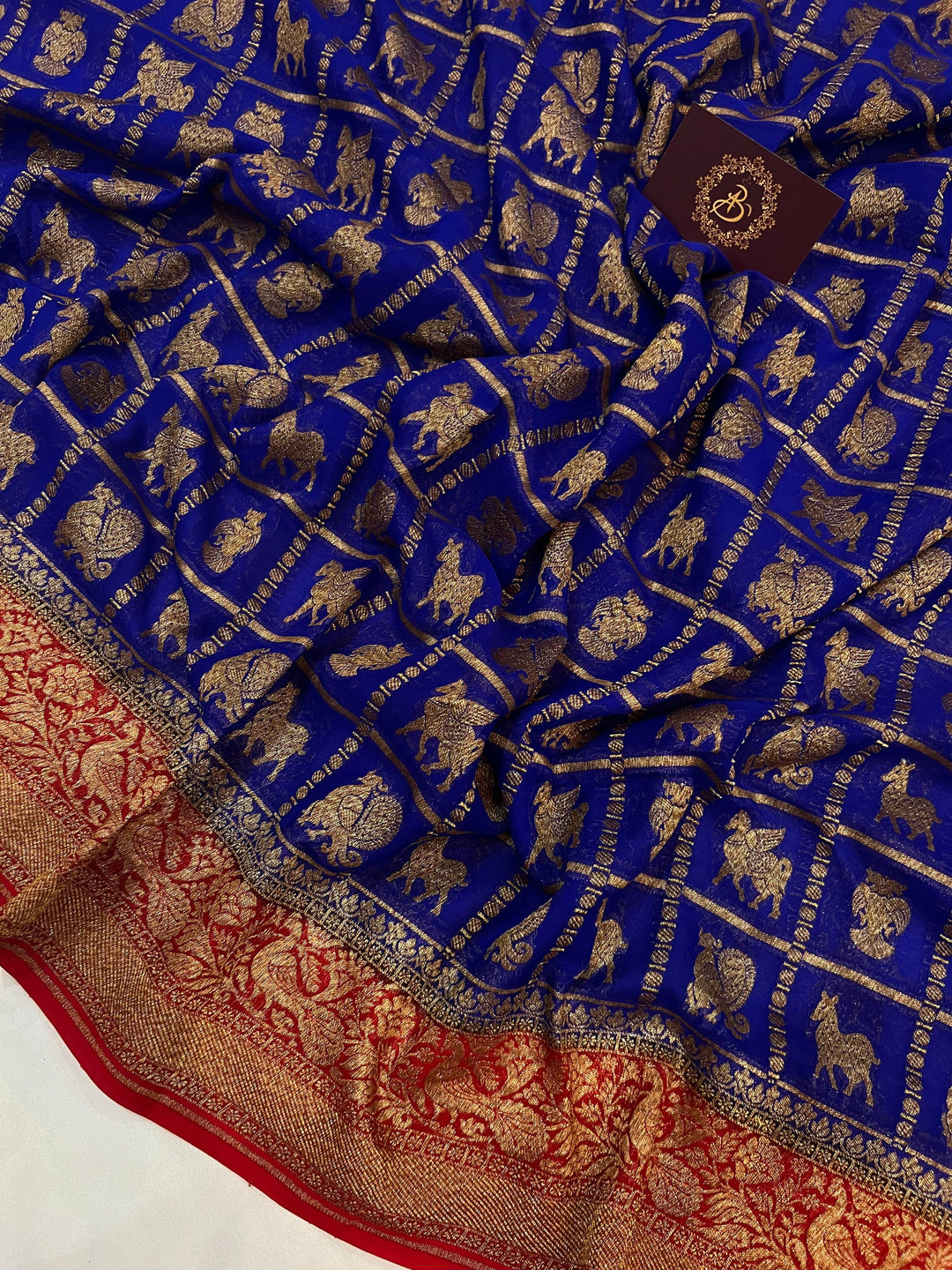 Royal Blue Banarasi Handloom Pure Khaddi Georgette Saree - Aura Benaras