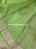Pista Green Banarasi Handloom Kora Silk Saree - Aura Benaras