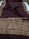 Coffee Brown Banarasi Handloom Kora Silk Saree - Aura Benaras