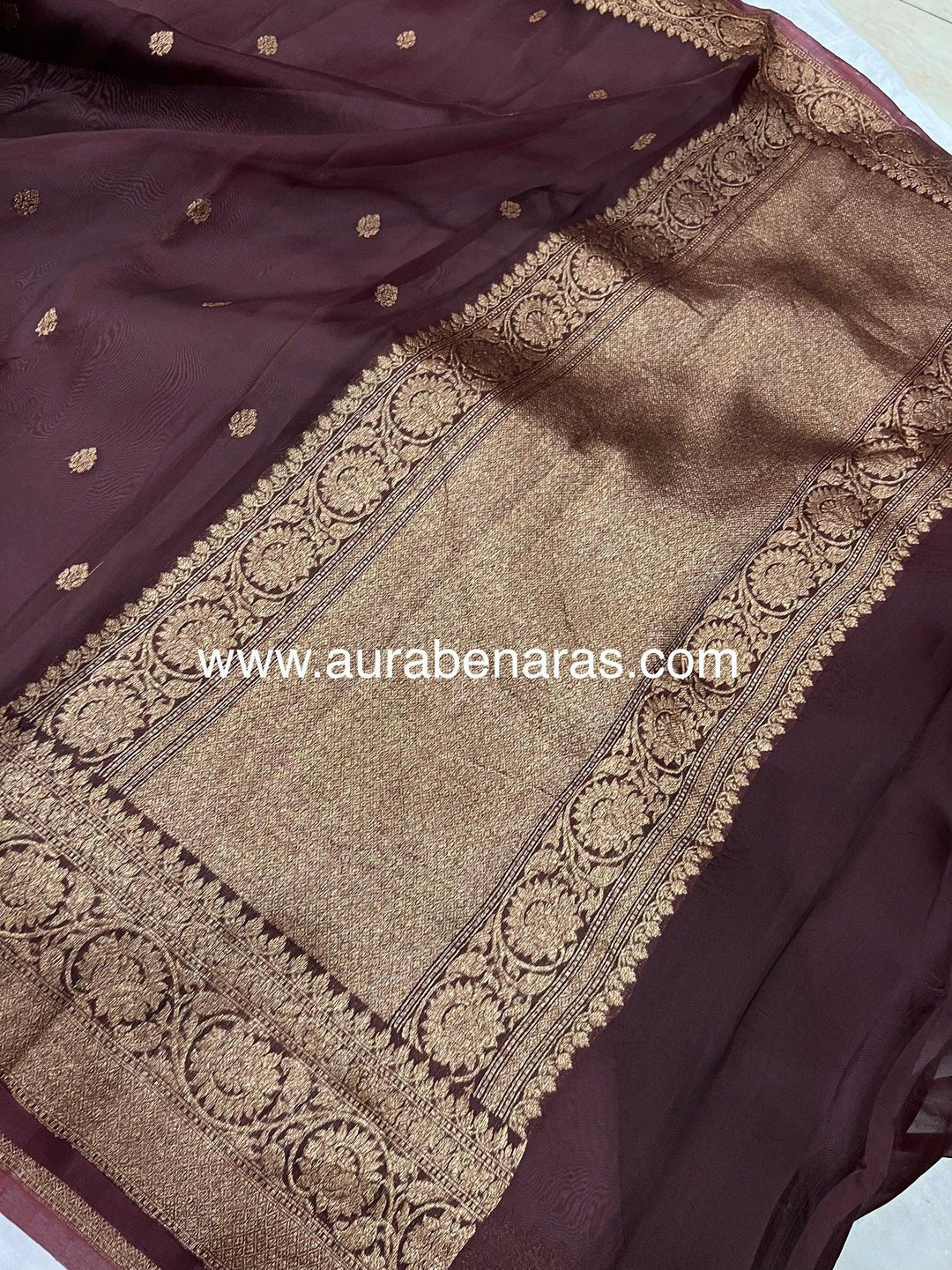 Coffee Brown Banarasi Handloom Kora Silk Saree - Aura Benaras