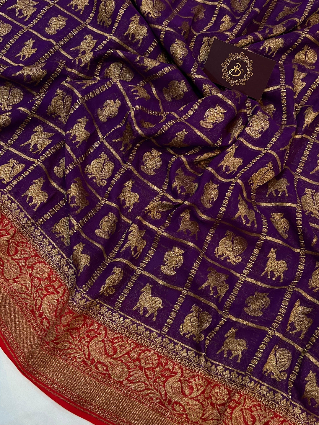 Deep Purple Banarasi Handloom Pure Khaddi Georgette Saree - Aura Benaras