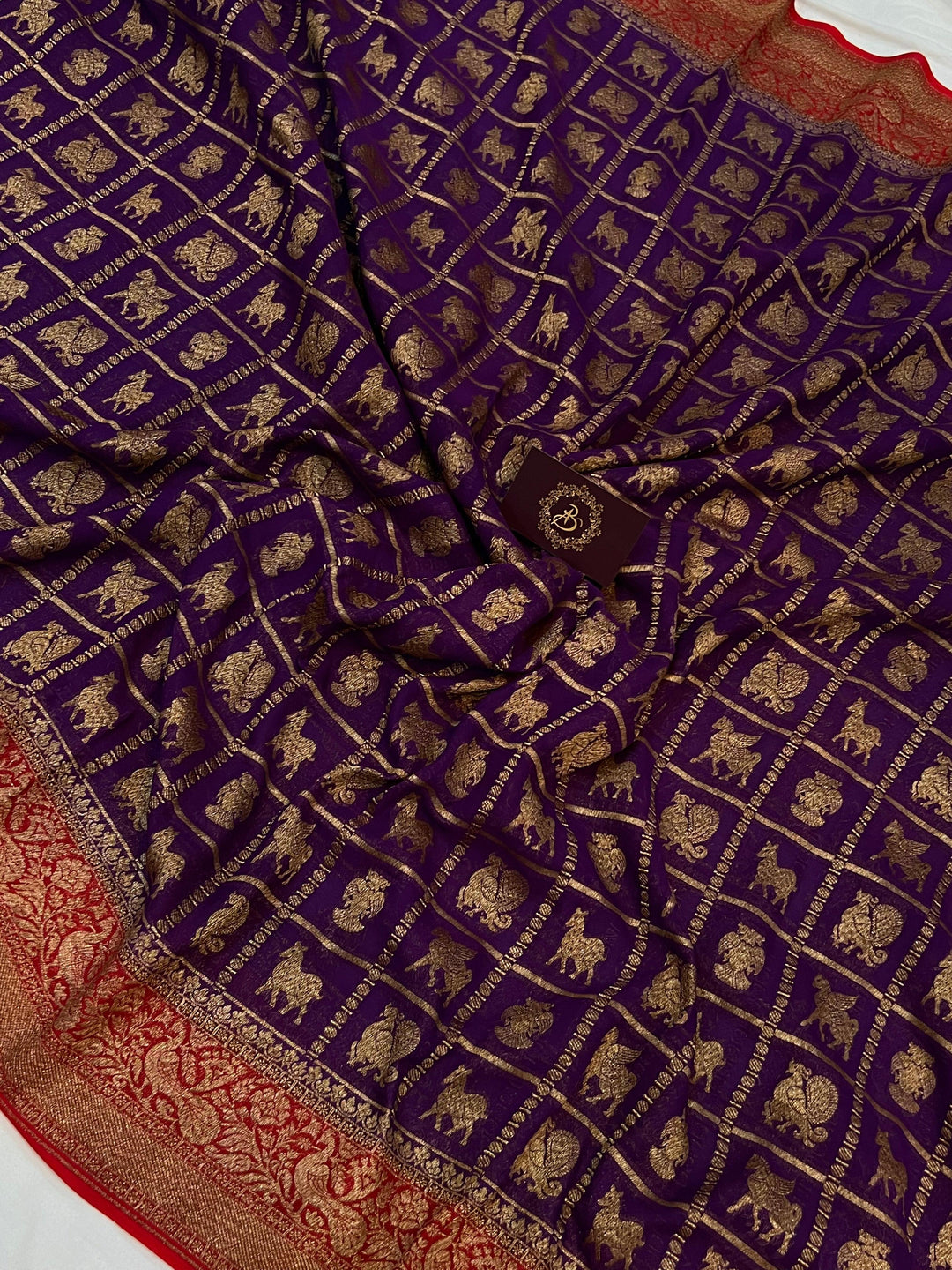 Deep Purple Banarasi Handloom Pure Khaddi Georgette Saree - Aura Benaras