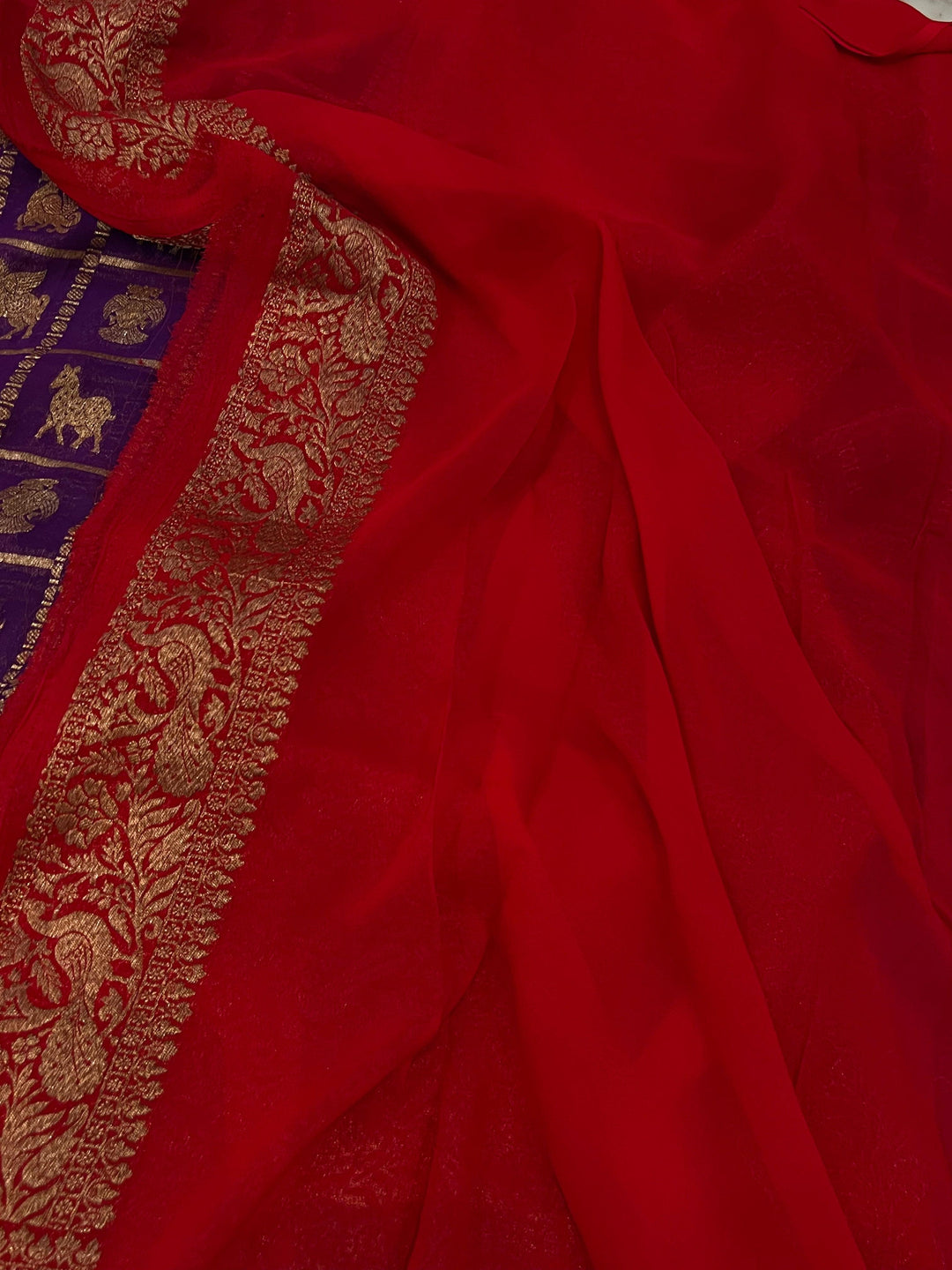 Deep Purple Banarasi Handloom Pure Khaddi Georgette Saree - Aura Benaras