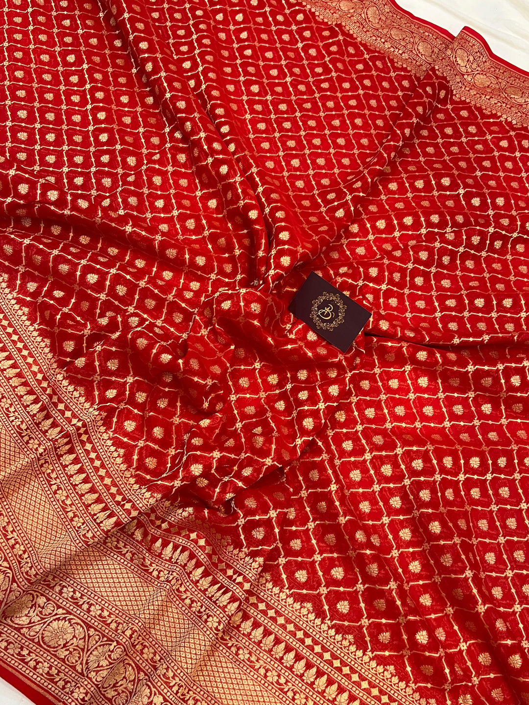 Red Banarasi Handloom Pure Khaddi Georgette Saree - Aura Benaras