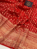 Red Banarasi Handloom Pure Khaddi Georgette Saree - Aura Benaras