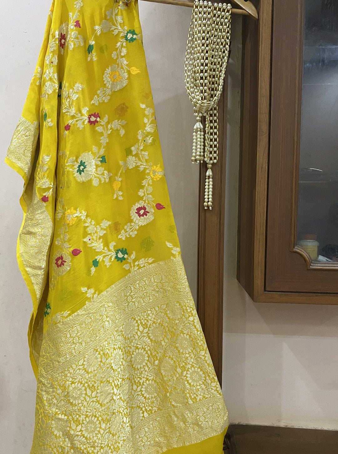 Yellow Pure Banarasi Khaddi Georgette Dupatta - Aura Benaras