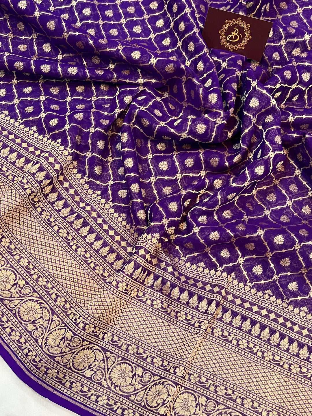 Purple Banarasi Handloom Pure Khaddi Georgette Saree - Aura Benaras